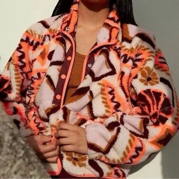 Free People Movement Hit The Slopes Printed Fleece Jacket NWOT - Picture 4 of 9